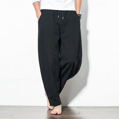 Buddha Stones Casual Men's Solid Color Cotton Drawstring Pants With Pockets