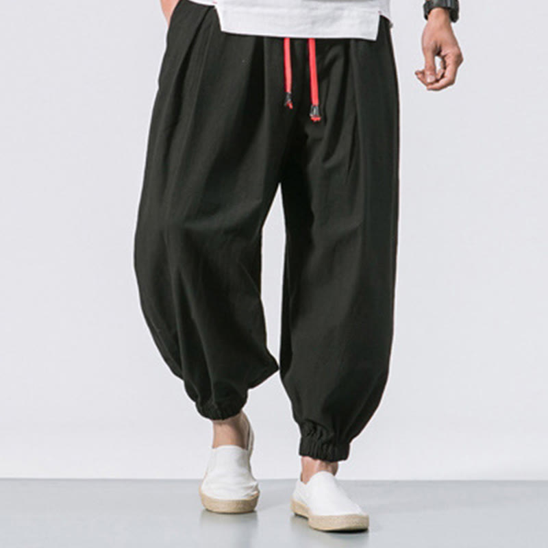 Buddha Stones Casual Sports Men's Solid Color Cotton Drawstring Pants With Pockets
