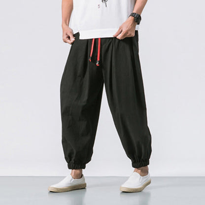 Buddha Stones Casual Sports Men's Solid Color Cotton Drawstring Pants With Pockets