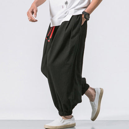 Buddha Stones Casual Sports Men's Solid Color Cotton Drawstring Pants With Pockets