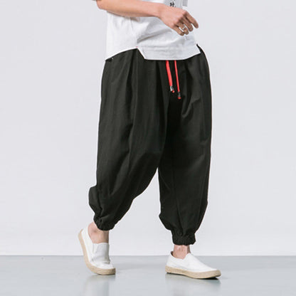 Buddha Stones Casual Sports Men's Solid Color Cotton Drawstring Pants With Pockets