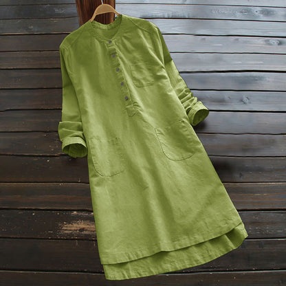 Buddha Stones Solid Buttons Long Sleeve Women's Shirt With Pockets