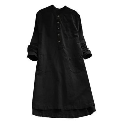 Buddha Stones Solid Buttons Long Sleeve Women's Shirt With Pockets