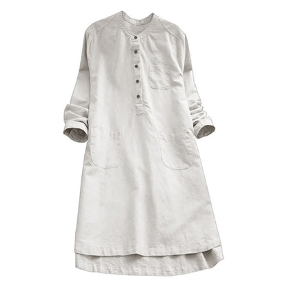Buddha Stones Solid Buttons Long Sleeve Women's Shirt With Pockets
