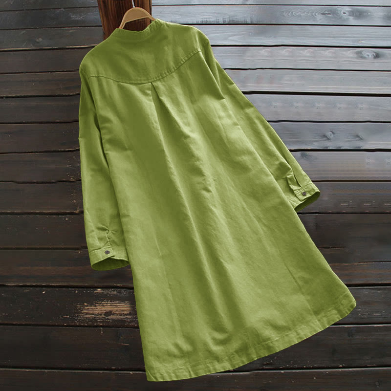 Buddha Stones Solid Buttons Long Sleeve Women's Shirt With Pockets