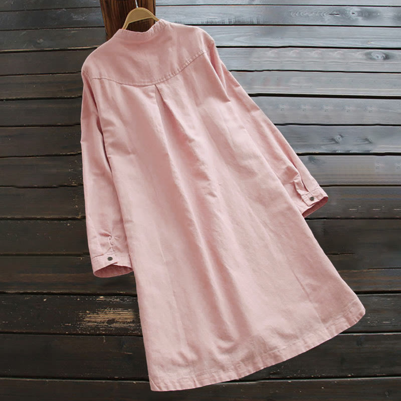 Buddha Stones Solid Buttons Long Sleeve Women's Shirt With Pockets