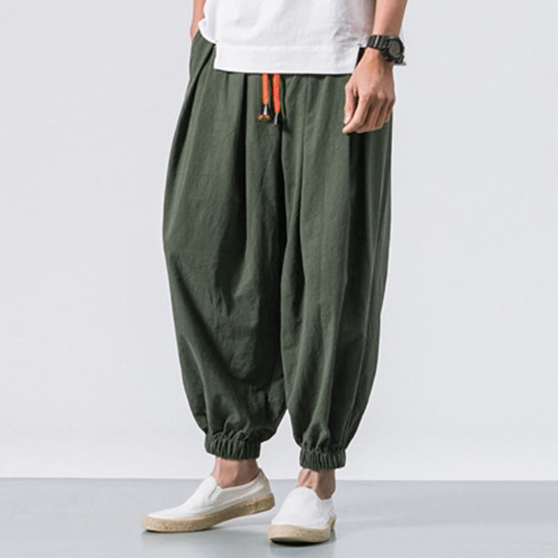 Buddha Stones Casual Sports Men's Solid Color Cotton Drawstring Pants With Pockets