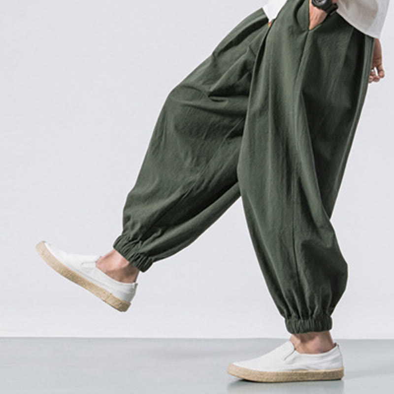 Buddha Stones Casual Sports Men's Solid Color Cotton Drawstring Pants With Pockets