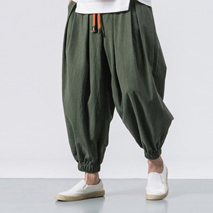 Buddha Stones Casual Sports Men's Solid Color Cotton Drawstring Pants With Pockets