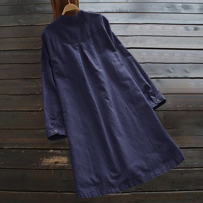 Buddha Stones Solid Buttons Long Sleeve Women's Shirt With Pockets