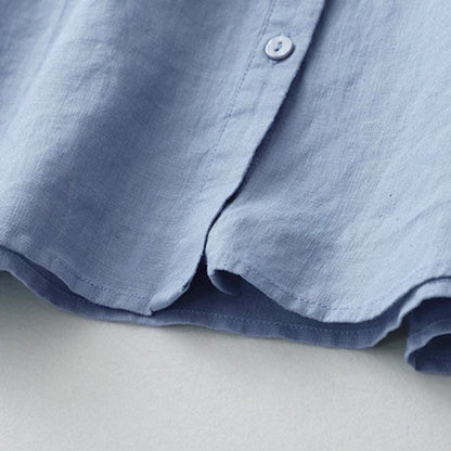 Buddha Stones Solid Color Button Three Quarter Sleeve Shirt