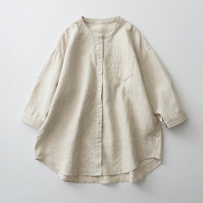 Buddha Stones Solid Color Button Three Quarter Sleeve Shirt