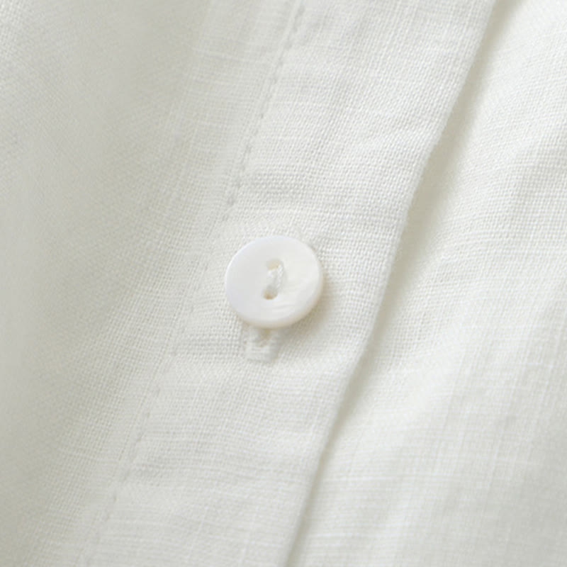 Buddha Stones Solid Color Button Three Quarter Sleeve Shirt