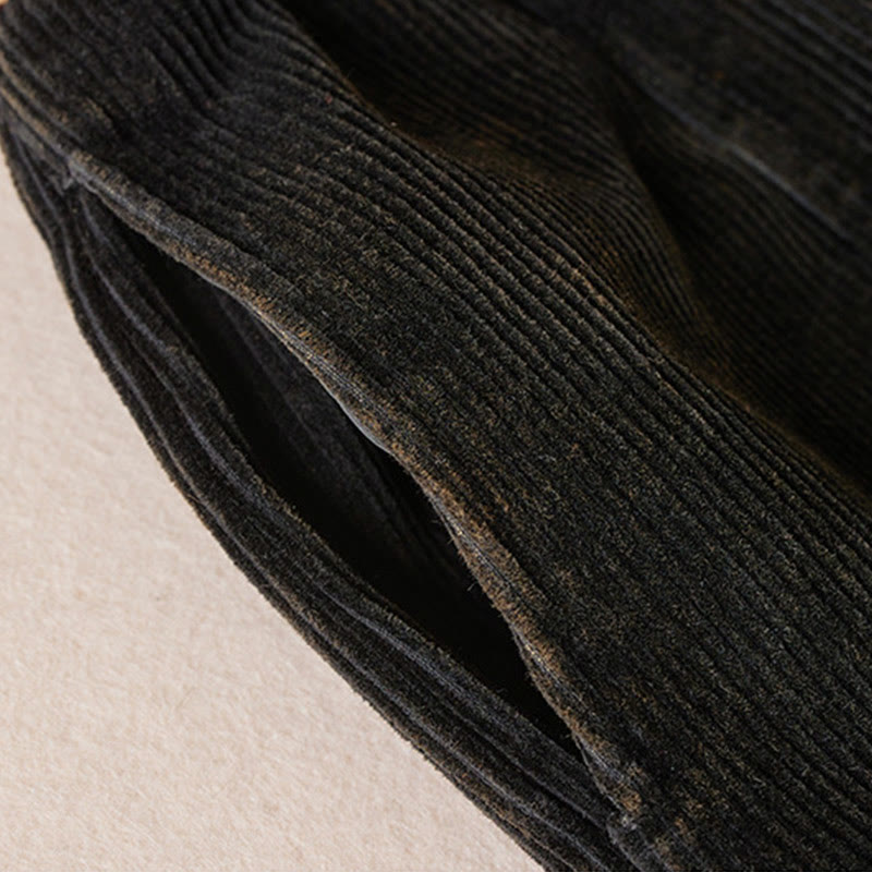 Buddha Stones Color Contrast Corduroy Cotton Women's Thermal Fleece-Lined Harem Pants With Pockets
