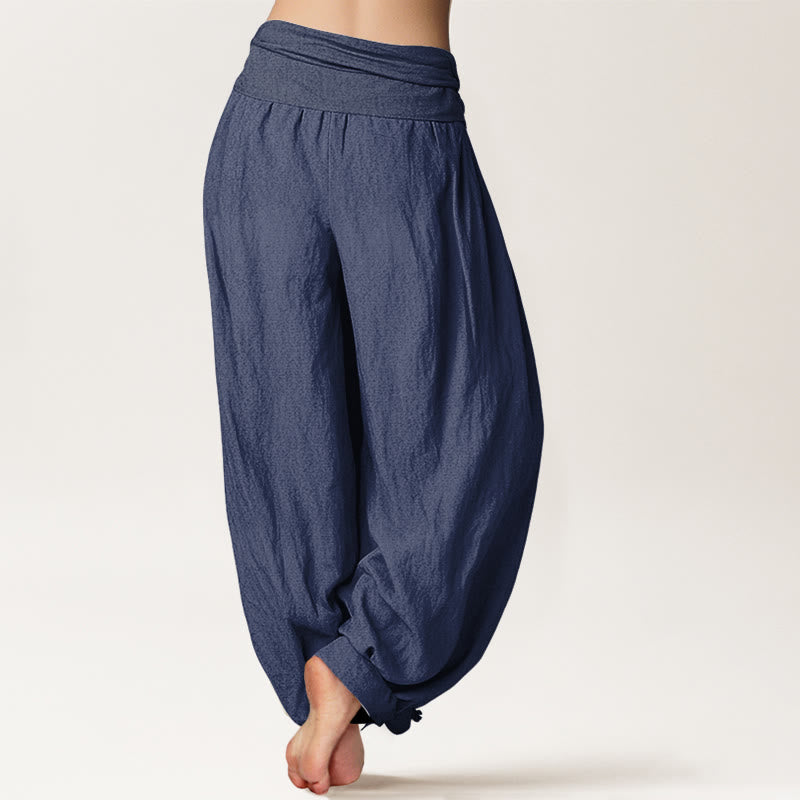 Buddha Stones Sun Moon Stars Pattern Women's Elastic Waist Harem Pure Cotton Pants