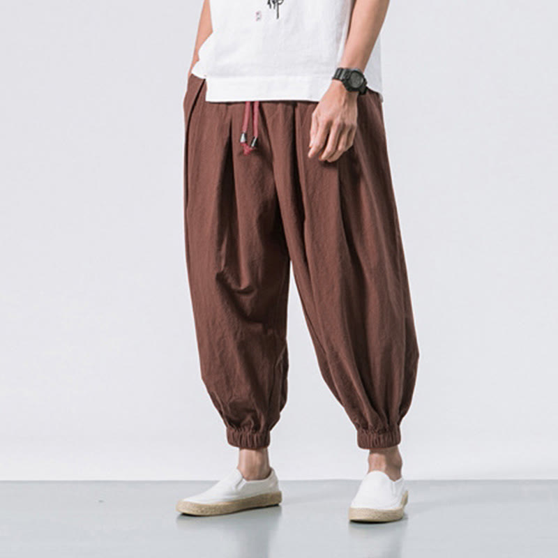 Buddha Stones Casual Sports Men's Solid Color Cotton Drawstring Pants With Pockets