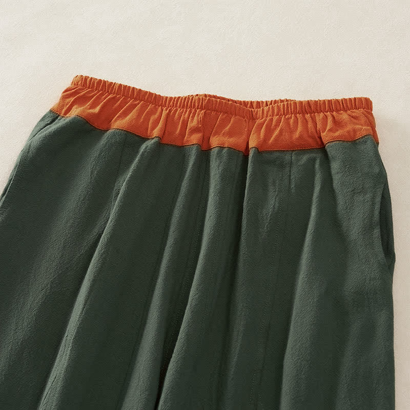 Buddha Stones Color Contrast Corduroy Cotton Women's Thermal Fleece-Lined Harem Pants With Pockets
