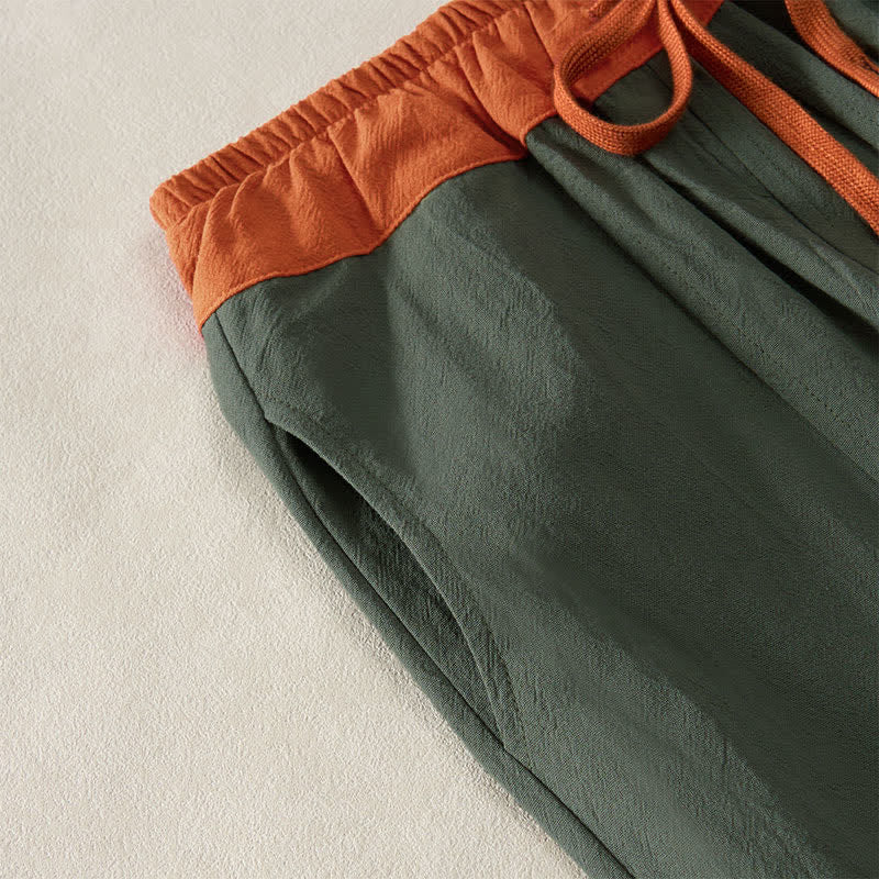 Buddha Stones Color Contrast Corduroy Cotton Women's Thermal Fleece-Lined Harem Pants With Pockets