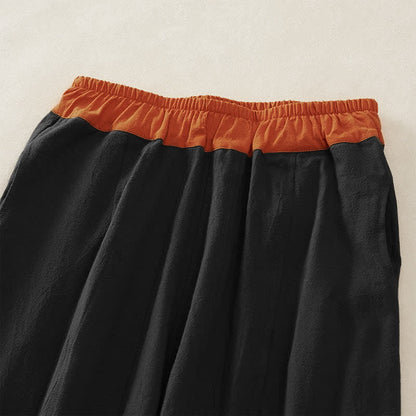 Buddha Stones Color Contrast Corduroy Cotton Women's Thermal Fleece-Lined Harem Pants With Pockets